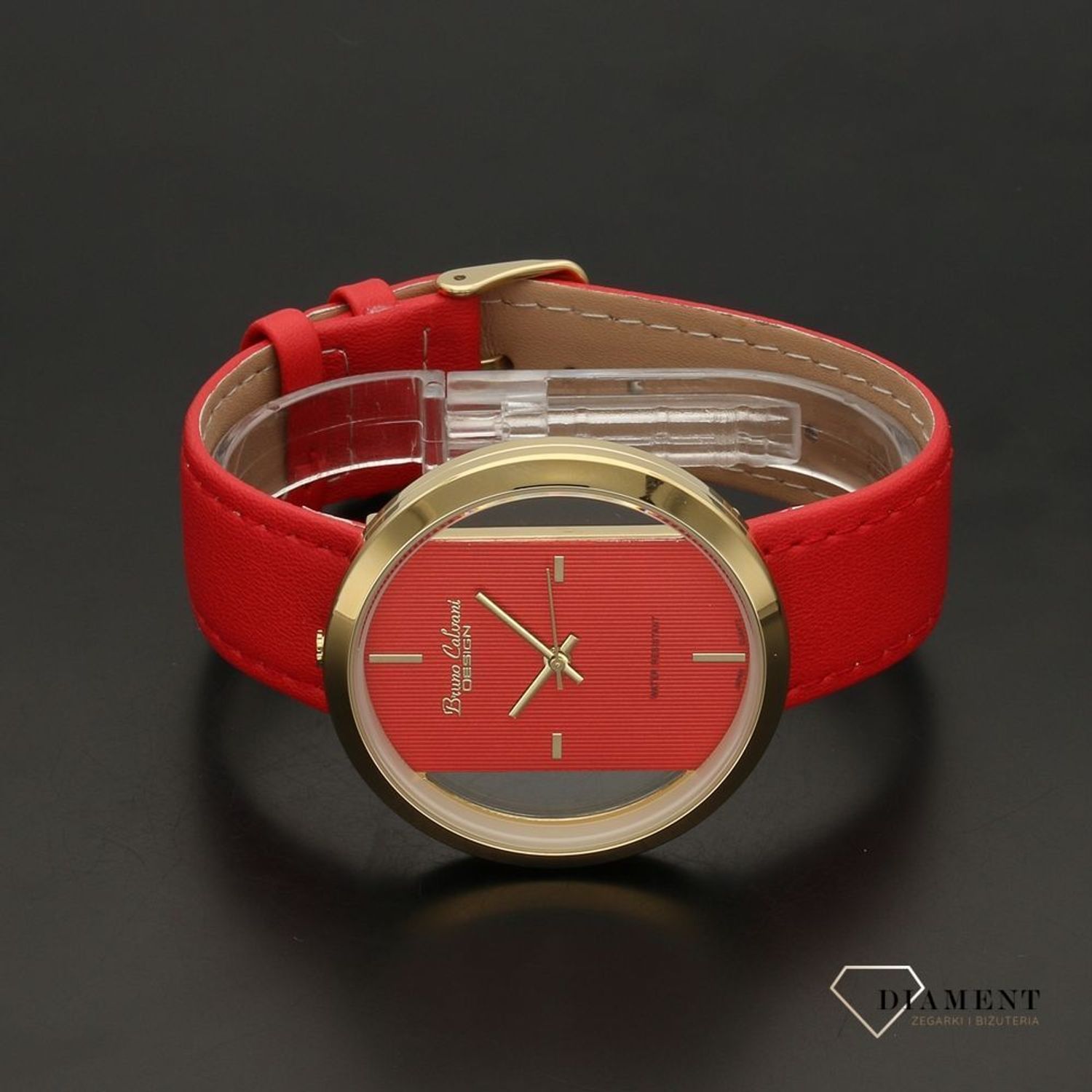 Zegarek damski Bruno Calvani BC2048 GOLD pasek czerwony (1).jpg